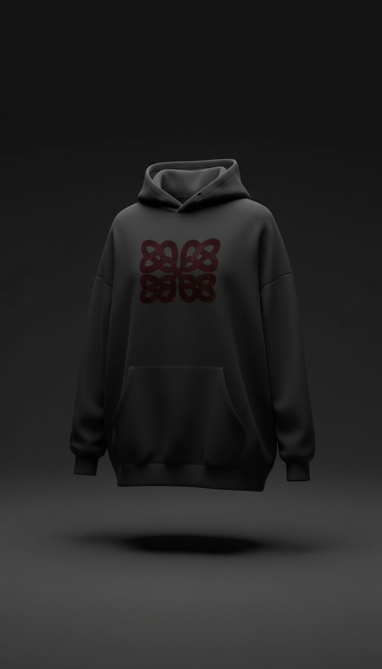 Sudadera oversize negro mate gráfico burdeos profundo